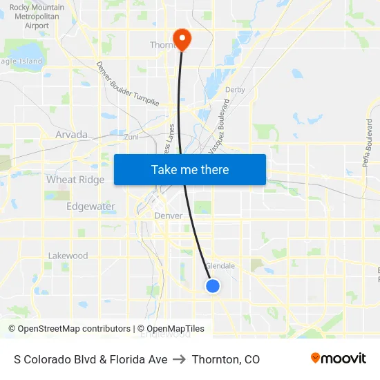 S Colorado Blvd & Florida Ave to Thornton, CO map