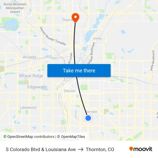 S Colorado Blvd & Louisiana Ave to Thornton, CO map