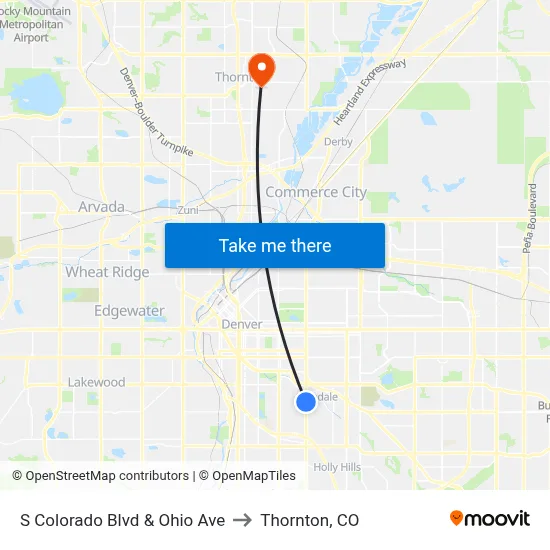 S Colorado Blvd & Ohio Ave to Thornton, CO map