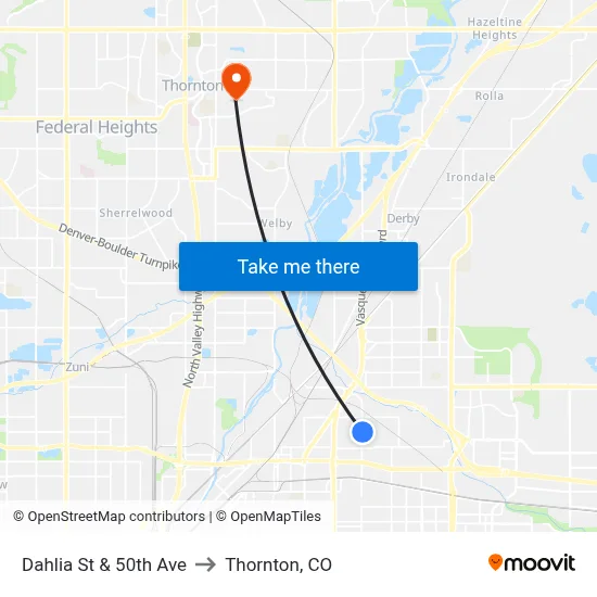 Dahlia St & 50th Ave to Thornton, CO map