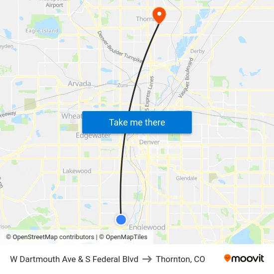 W Dartmouth Ave & S Federal Blvd to Thornton, CO map