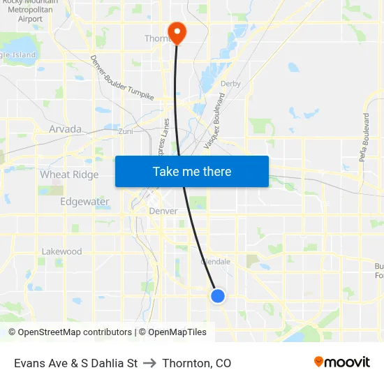 Evans Ave & S Dahlia St to Thornton, CO map