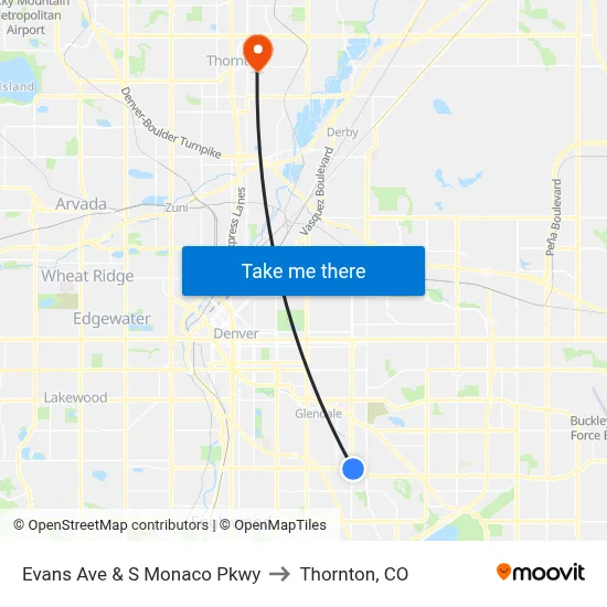 Evans Ave & S Monaco Pkwy to Thornton, CO map