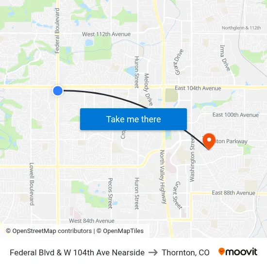 Federal Blvd & W 104th Ave Nearside to Thornton, CO map