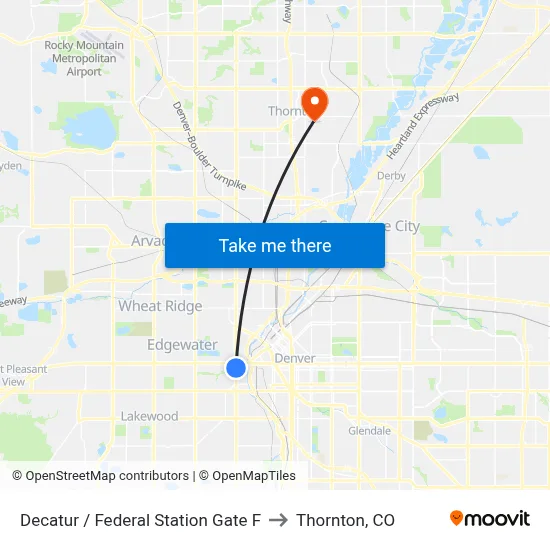 Decatur / Federal Station Gate F to Thornton, CO map