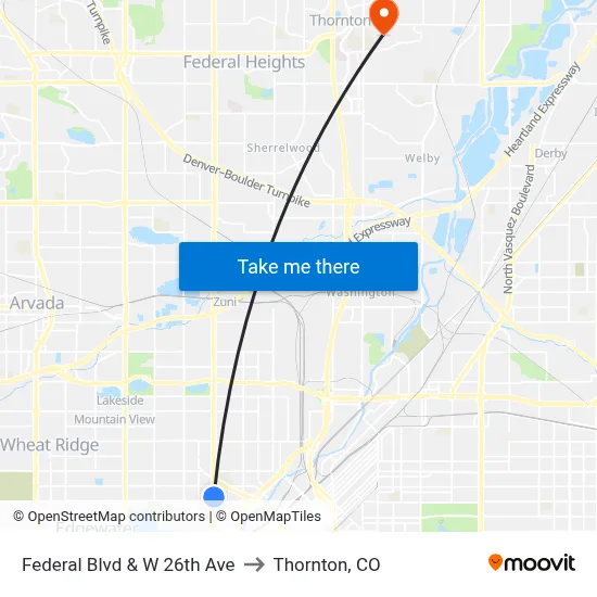 Federal Blvd & W 26th Ave to Thornton, CO map