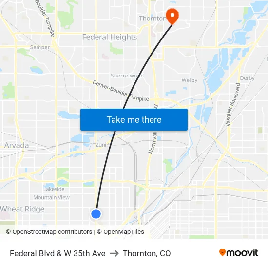 Federal Blvd & W 35th Ave to Thornton, CO map