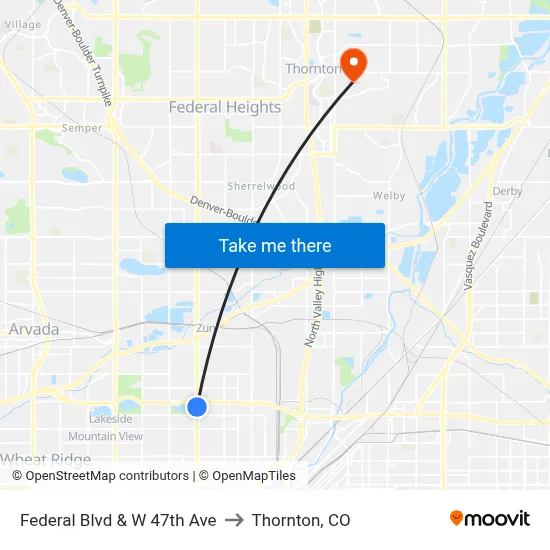 Federal Blvd & W 47th Ave to Thornton, CO map