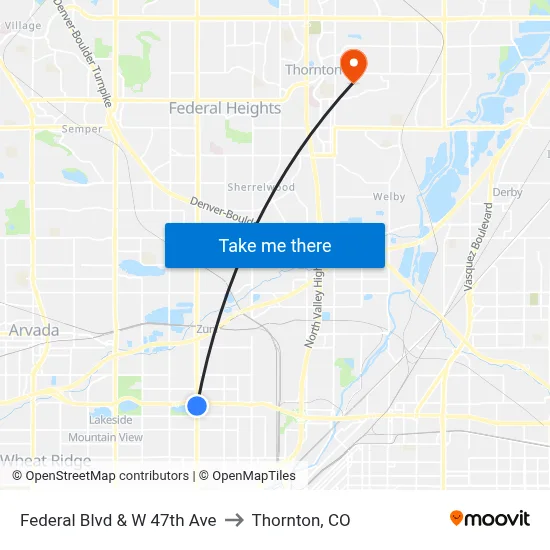Federal Blvd & W 47th Ave to Thornton, CO map