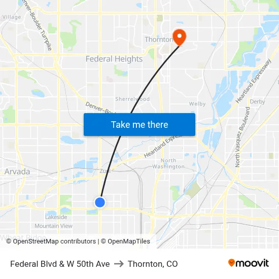Federal Blvd & W 50th Ave to Thornton, CO map
