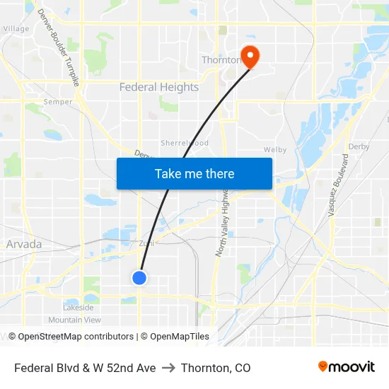 Federal Blvd & W 52nd Ave to Thornton, CO map