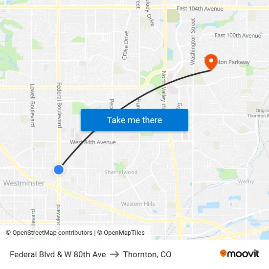 Federal Blvd & W 80th Ave to Thornton, CO map