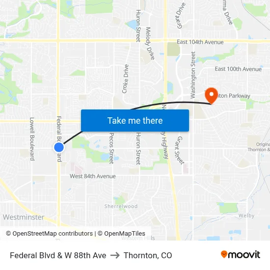 Federal Blvd & W 88th Ave to Thornton, CO map