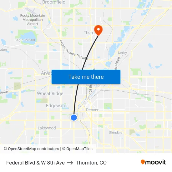 Federal Blvd & W 8th Ave to Thornton, CO map
