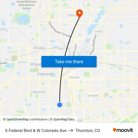S Federal Blvd & W Colorado Ave to Thornton, CO map
