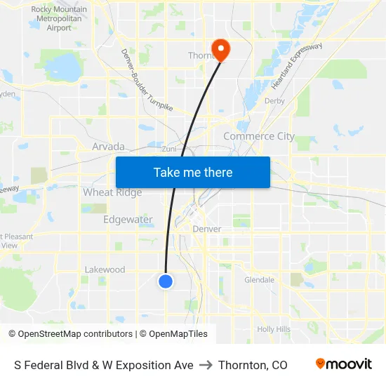 S Federal Blvd & W Exposition Ave to Thornton, CO map