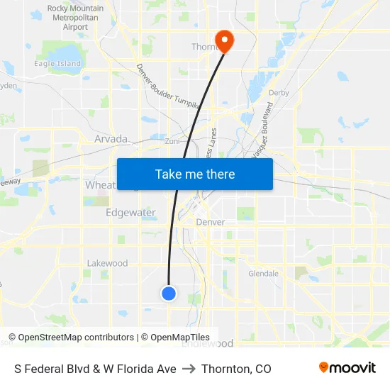 S Federal Blvd & W Florida Ave to Thornton, CO map