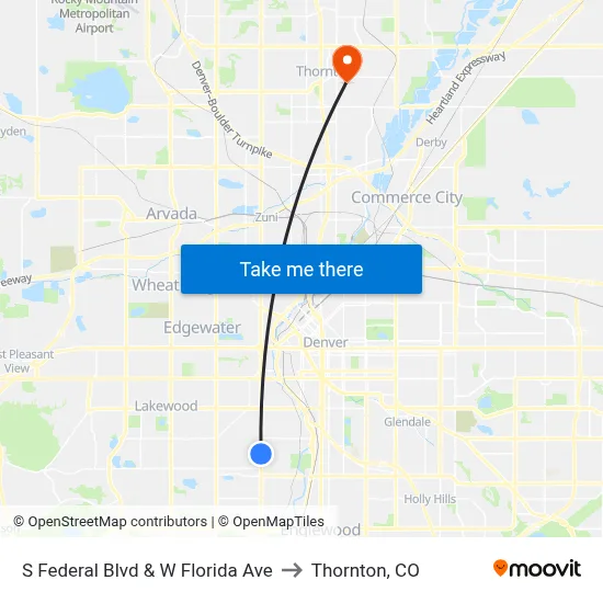 S Federal Blvd & W Florida Ave to Thornton, CO map