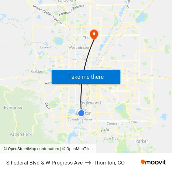 S Federal Blvd & W Progress Ave to Thornton, CO map