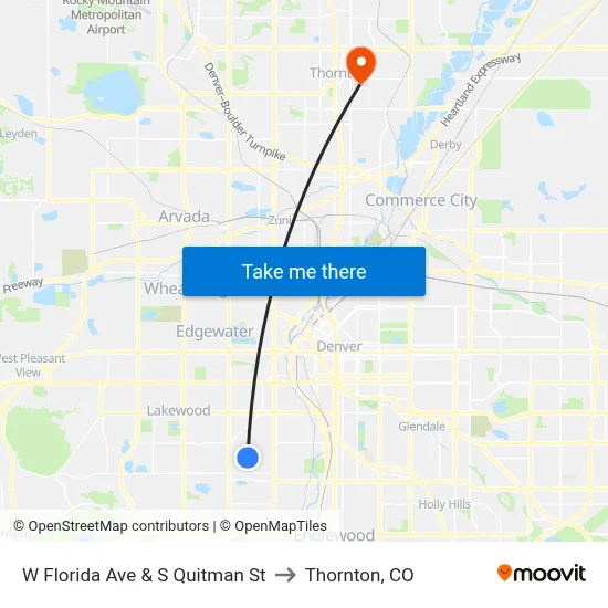 W Florida Ave & S Quitman St to Thornton, CO map