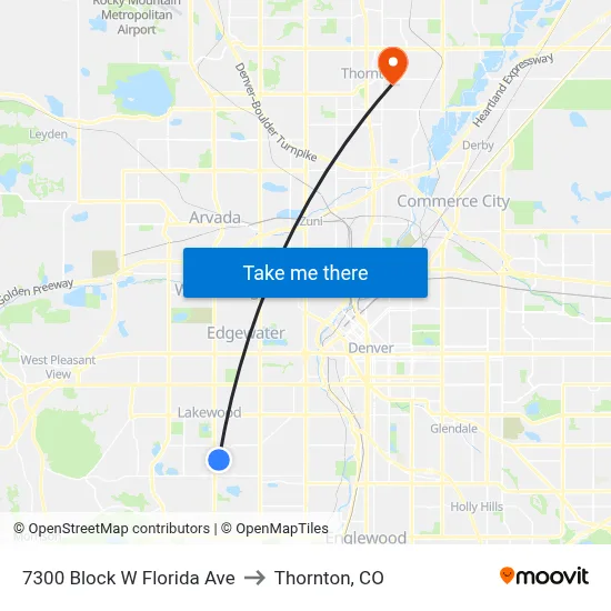 7300 Block W Florida Ave to Thornton, CO map