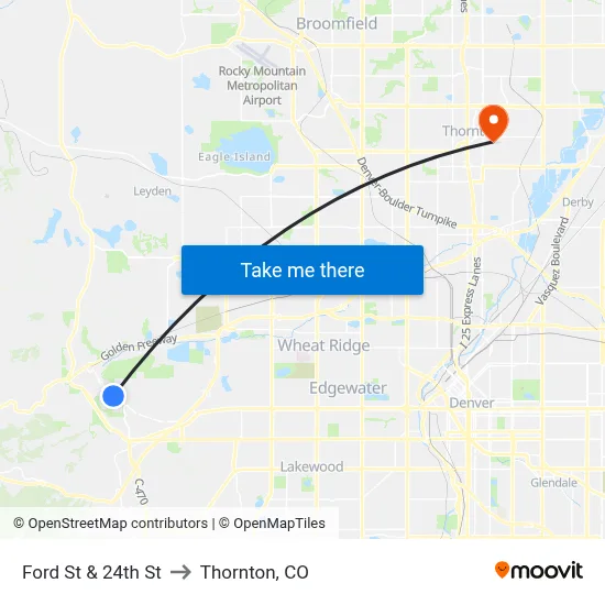 Ford St & 24th St to Thornton, CO map