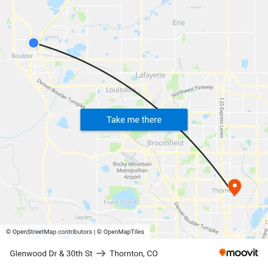 Glenwood Dr & 30th St to Thornton, CO map