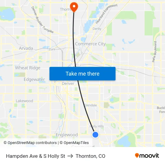 Hampden Ave & S Holly St to Thornton, CO map