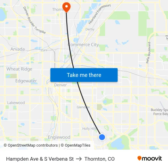 Hampden Ave & S Verbena St to Thornton, CO map