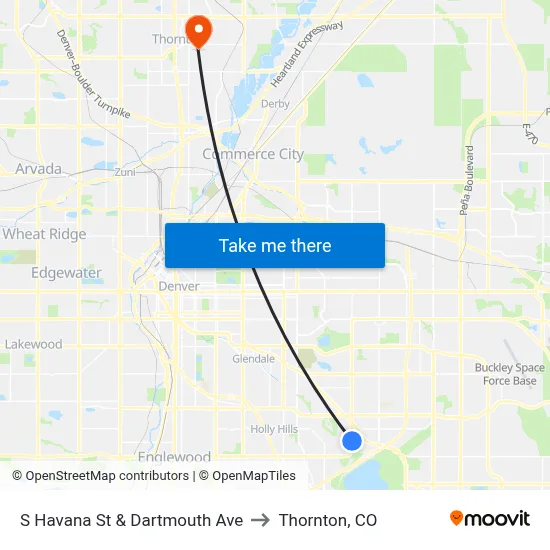 S Havana St & Dartmouth Ave to Thornton, CO map