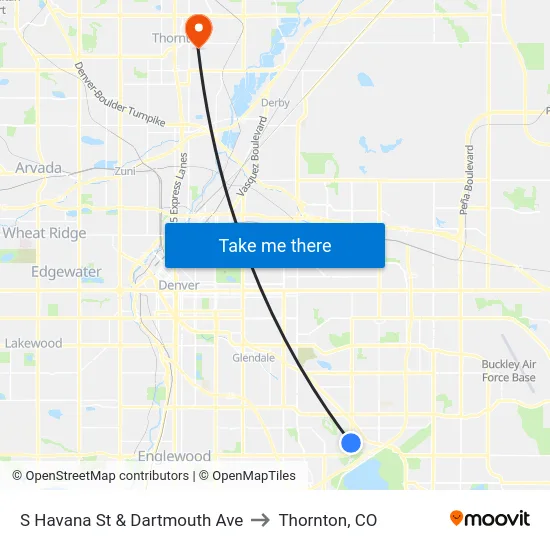 S Havana St & Dartmouth Ave to Thornton, CO map