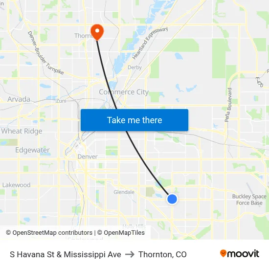 S Havana St & Mississippi Ave to Thornton, CO map