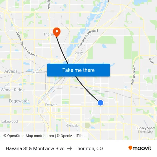 Havana St & Montview Blvd to Thornton, CO map