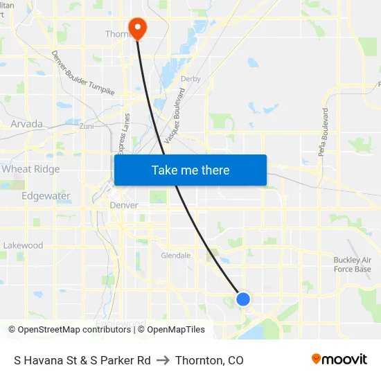 S Havana St & S Parker Rd to Thornton, CO map