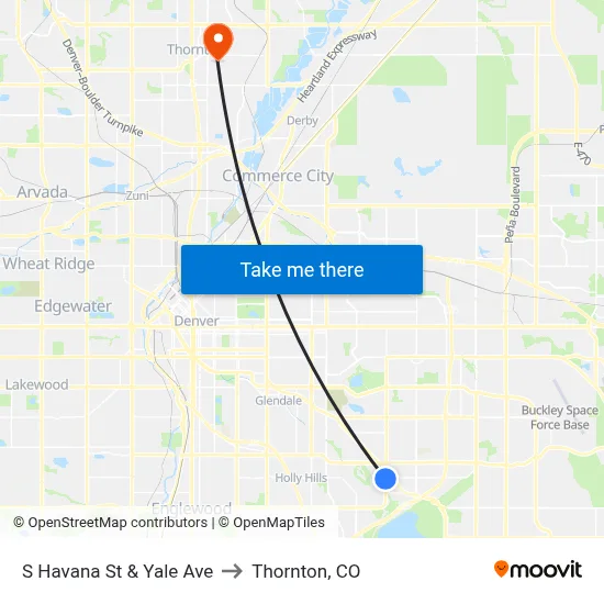 S Havana St & Yale Ave to Thornton, CO map