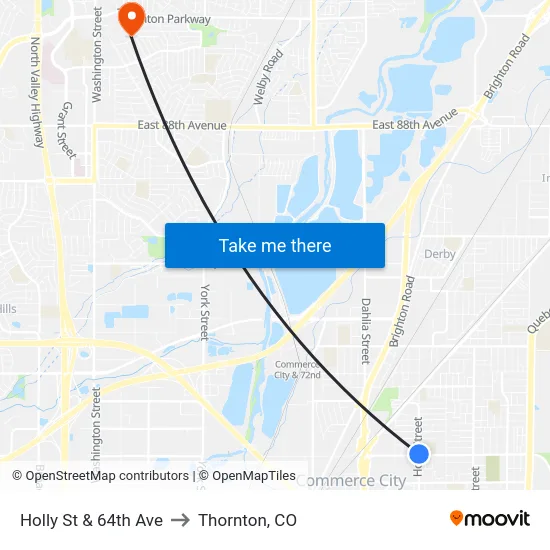 Holly St & 64th Ave to Thornton, CO map