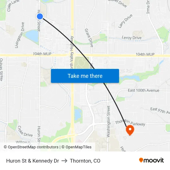 Huron St & Kennedy Dr to Thornton, CO map