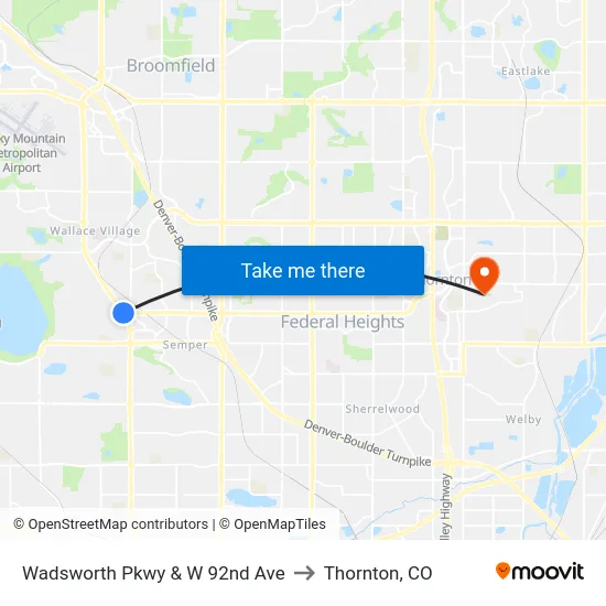 Wadsworth Pkwy & W 92nd Ave to Thornton, CO map