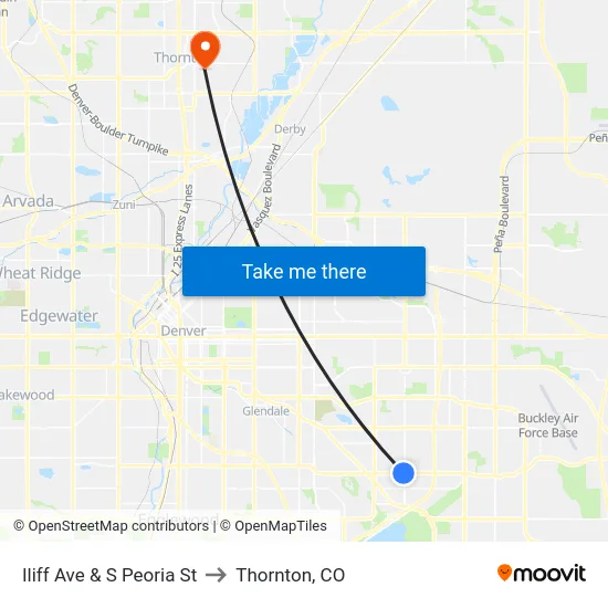 Iliff Ave & S Peoria St to Thornton, CO map