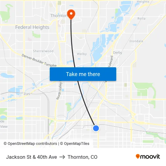 Jackson St & 40th Ave to Thornton, CO map