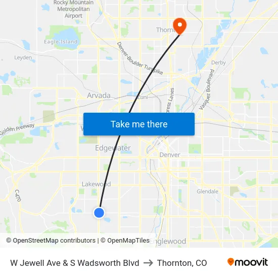 W Jewell Ave & S Wadsworth Blvd to Thornton, CO map