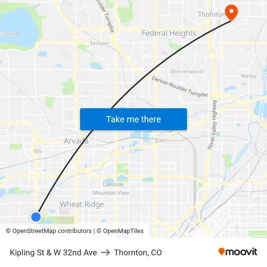 Kipling St & W 32nd Ave to Thornton, CO map