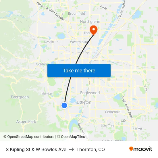 S Kipling St & W Bowles Ave to Thornton, CO map