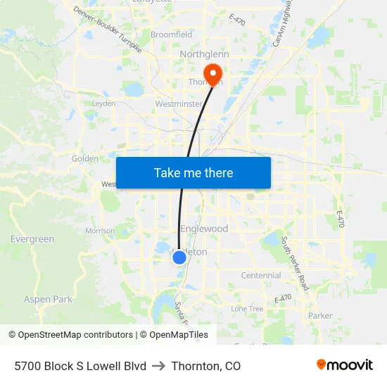 5700 Block S Lowell Blvd to Thornton, CO map