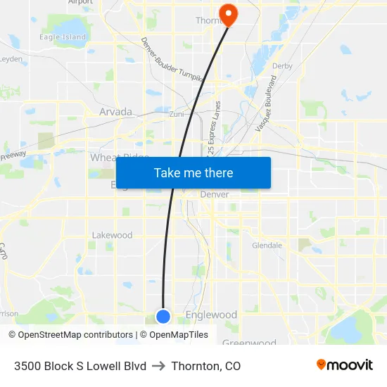 3500 Block S Lowell Blvd to Thornton, CO map