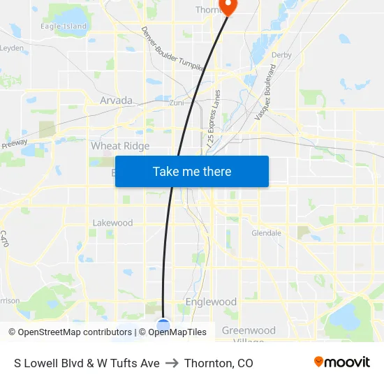 S Lowell Blvd & W Tufts Ave to Thornton, CO map