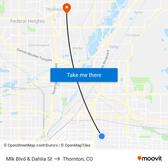 Mlk Blvd & Dahlia St to Thornton, CO map