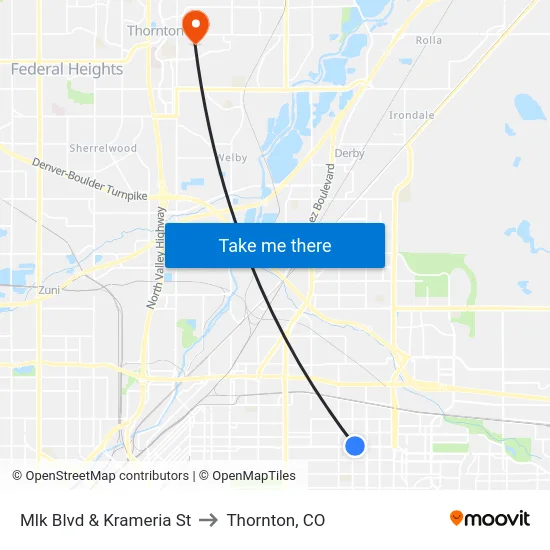 Mlk Blvd & Krameria St to Thornton, CO map