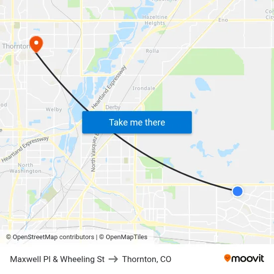 Maxwell Pl & Wheeling St to Thornton, CO map