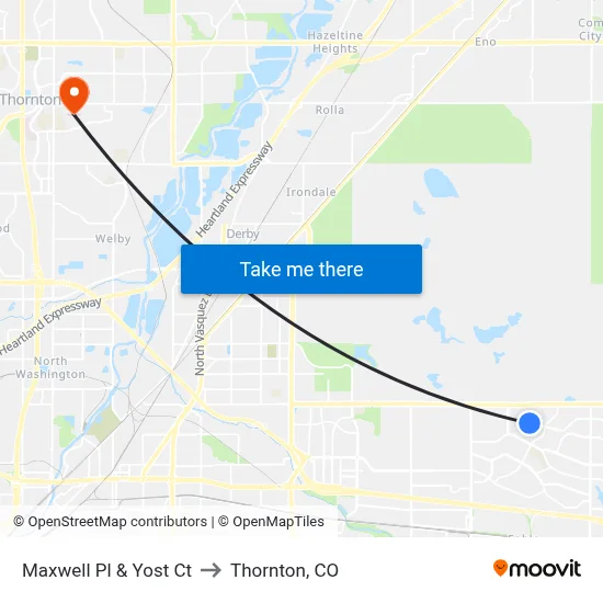 Maxwell Pl & Yost Ct to Thornton, CO map